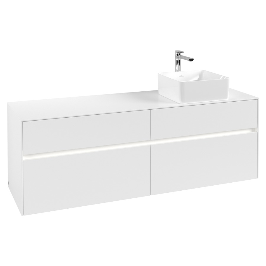 Élément inférieur COLLARO
160 x 54,8 x 50 cm
lavabo à droite
2 éléments à chacun 2 tiroirs
avec éclairage LED