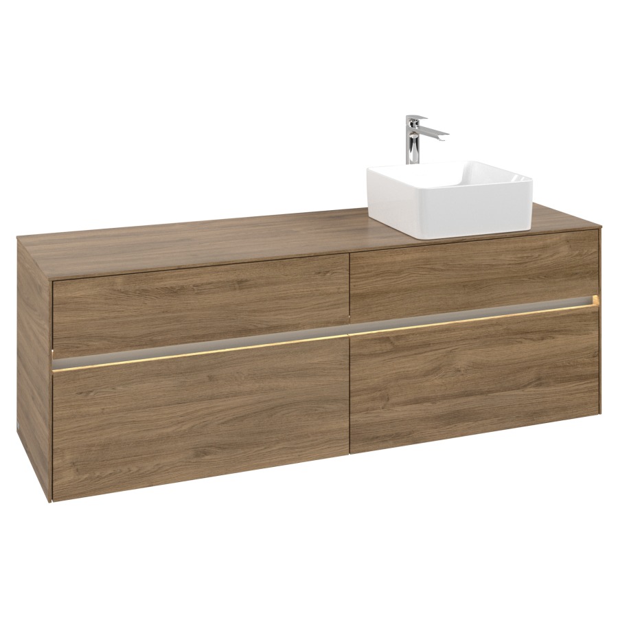 Élément inférieur COLLARO
160 x 54,8 x 50 cm
lavabo à droite
2 éléments à chacun 2 tiroirs
avec éclairage LED