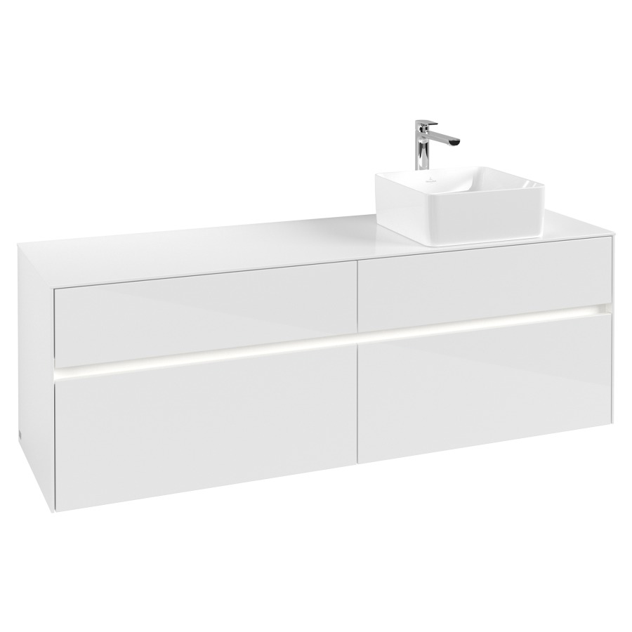 Élément inférieur COLLARO
160 x 54,8 x 50 cm
lavabo à droite
2 éléments à chacun 2 tiroirs
avec éclairage LED