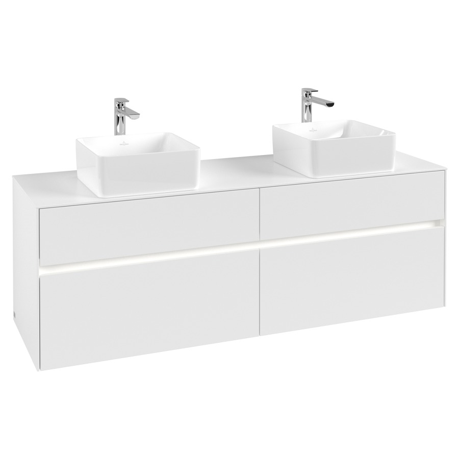 Élément inférieur COLLARO
160 x 54,8 x 50 cm
pour 2 lavabos
2 éléments à chacun 2 tiroirs
avec éclairage LED