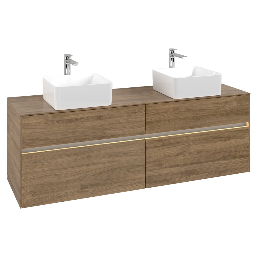 Élément inférieur COLLARO
160 x 54,8 x 50 cm
pour 2 lavabos
2 éléments à chacun 2 tiroirs
avec éclairage LED