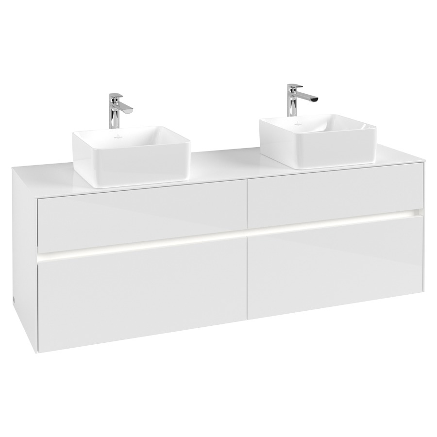 Élément inférieur COLLARO
160 x 54,8 x 50 cm
pour 2 lavabos
2 éléments à chacun 2 tiroirs
avec éclairage LED