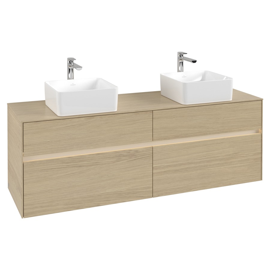Élément inférieur COLLARO
160 x 54,8 x 50 cm
pour 2 lavabos
2 éléments à chacun 2 tiroirs
avec éclairage LED