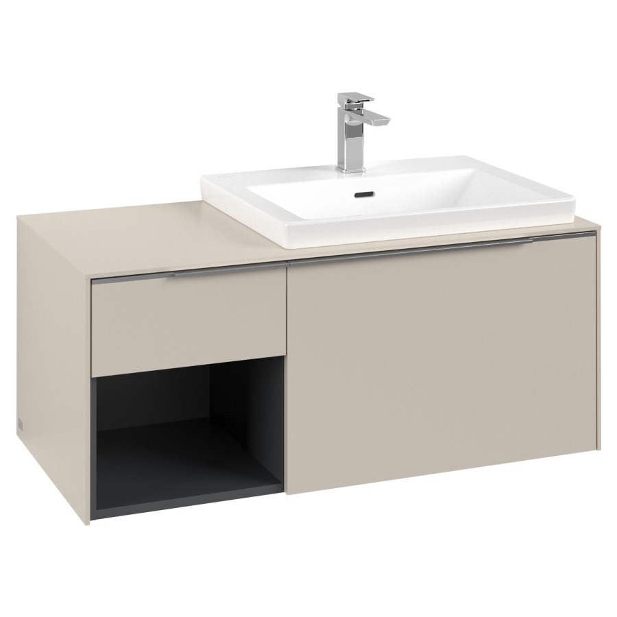 Élément inférieur SUBWAY 3.0
100,1 x 42,25 x 51,6 cm
pour lavabo Subway 3.0
60 cm, 2 éléments à chacun
1 tiroir, niche ouverte à
gauche, avec éclairage LED