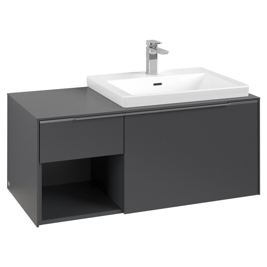 Élément inférieur SUBWAY 3.0
100,1 x 42,25 x 51,6 cm
pour lavabo Subway 3.0
60 cm, 2 éléments à chacun
1 tiroir, niche ouverte à
gauche, avec éclairage LED