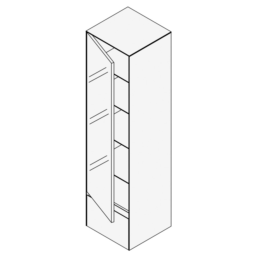 Armoire haute KARMA MIXTE
41,5 x 160,0 x 40,0 cm
1 porte à miroir, charnière à
gauche, 1 tiroir, 4 tablettes
en verre