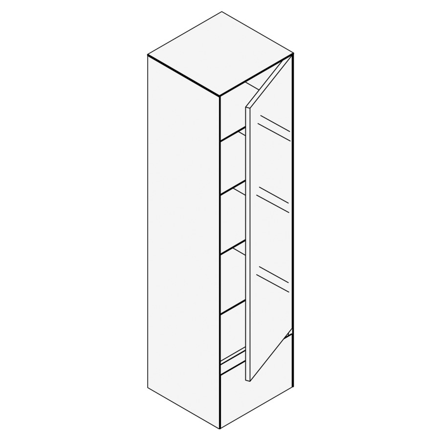 Armoire haute KARMA CERAM
41,5 x 160,0 x 40,0 cm
1 porte à miroir, charnière à
droite, 1 tiroir, 4 tablettes
en verre