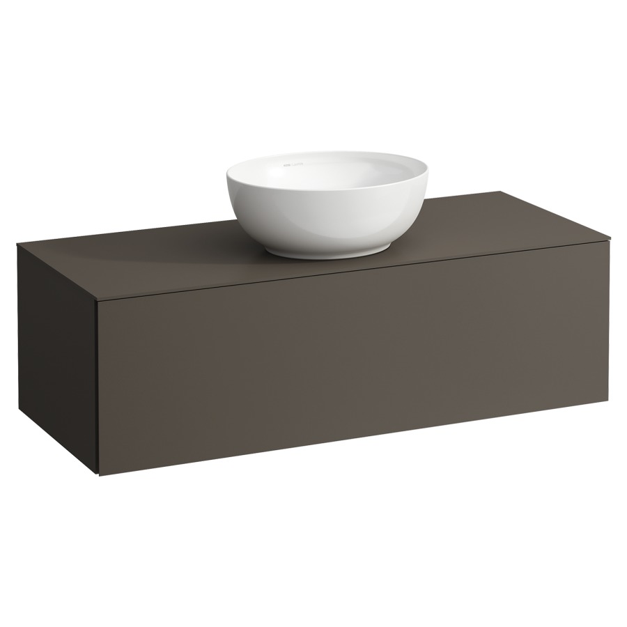 Élément inférieur
ILBAGNOALESSI
120,0 x 37,0 x 50,0 cm
élément à 1 tiroir
avec plaque de recouvrement
HPL de 6 mm en couleur corpus
pour lavabo à poser
234 074-077, découpe au centre