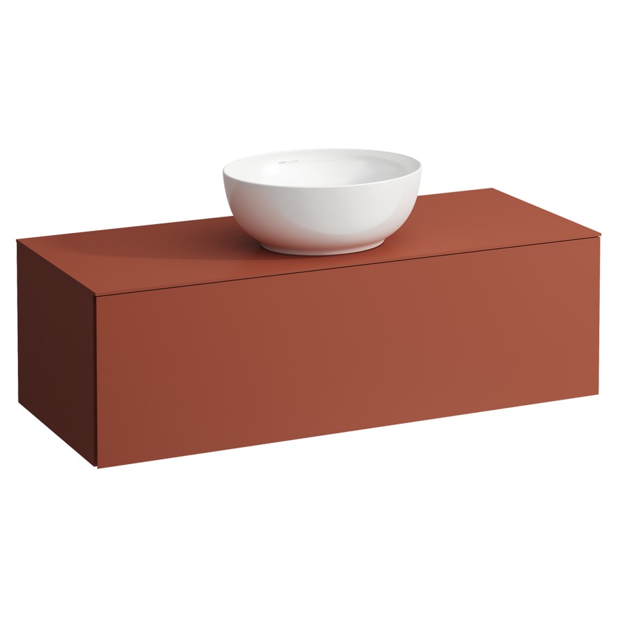 Élément inférieur
ILBAGNOALESSI
120,0 x 37,0 x 50,0 cm
élément à 1 tiroir
avec plaque de recouvrement
HPL de 6 mm en couleur corpus
pour lavabo à poser
234 074-077, découpe au centre