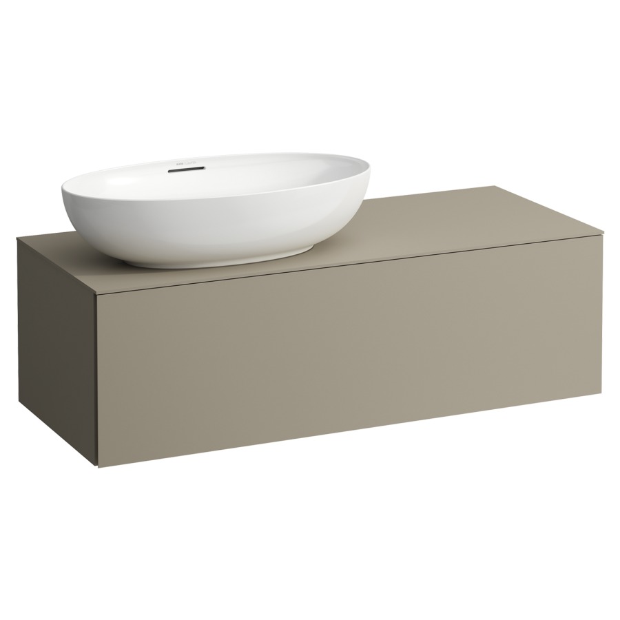 Élément inférieur
ILBAGNOALESSI
120,0 x 37,0 x 50,0 cm
élément à 1 tiroir
avec plaque de recouvrement
HPL de 6 mm en couleur corpus
pour lavabo à poser
234 074-077, découpe à gauche