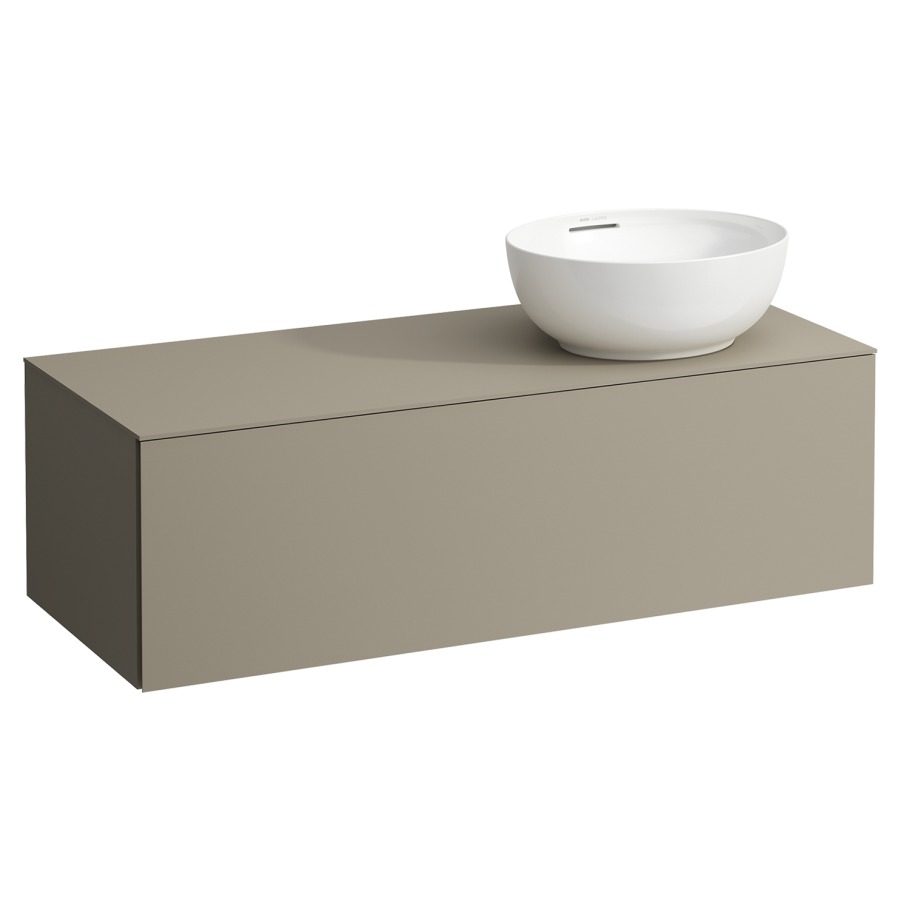 Élément inférieur
ILBAGNOALESSI
120,0 x 37,0 x 50,0 cm
élément à 1 tiroir
avec plaque de recouvrement
HPL de 6 mm en couleur corpus
pour lavabo à poser
234 074-077, découpe à droite