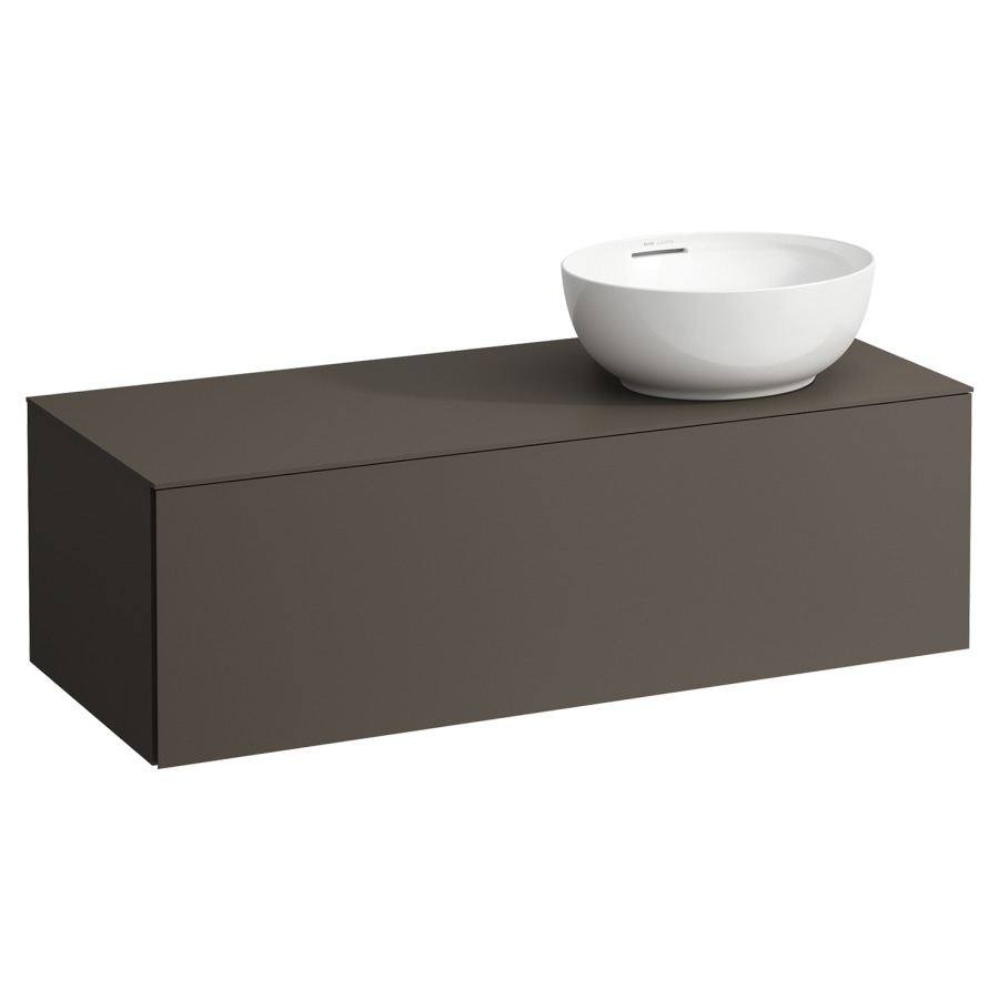 Élément inférieur
ILBAGNOALESSI
120,0 x 37,0 x 50,0 cm
élément à 1 tiroir
avec plaque de recouvrement
HPL de 6 mm en couleur corpus
pour lavabo à poser
234 074-077, découpe à droite