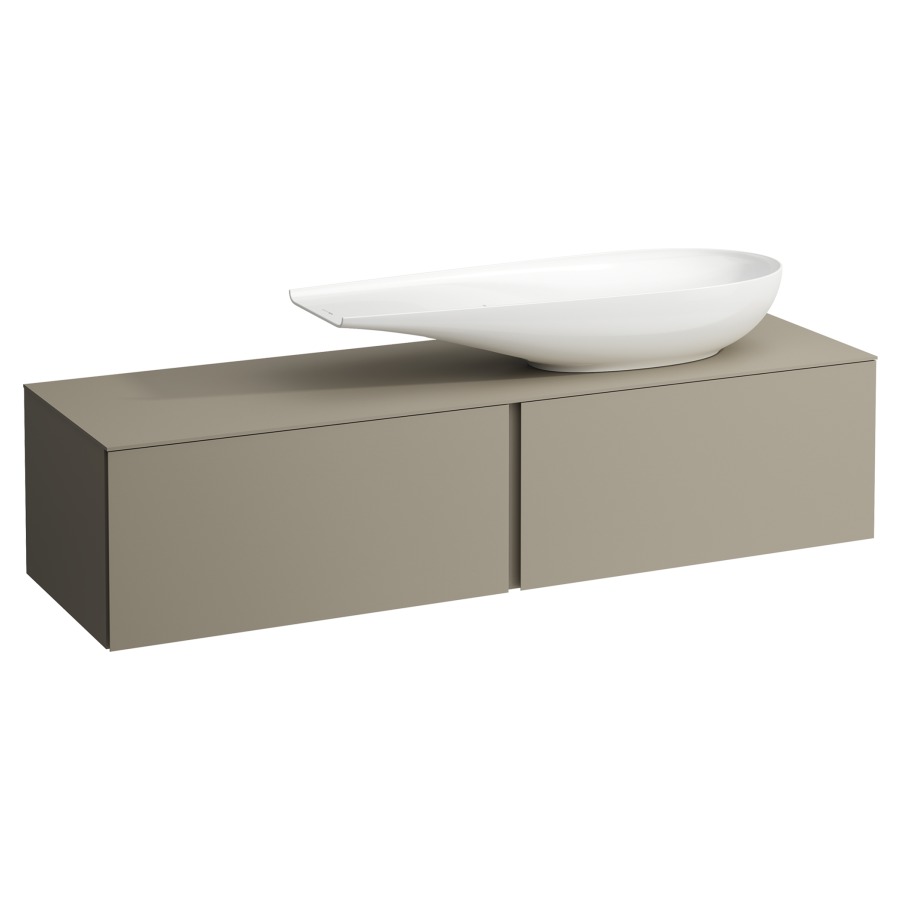 Élément inférieur
ILBAGNOALESSI
160,0 x 37,0 x 50,0 cm
élément à 2 tiroirs
avec plaque de recouvrement
HPL de 6 mm en couleur corpus
pour lavabo à poser
234 073, découpe à droite