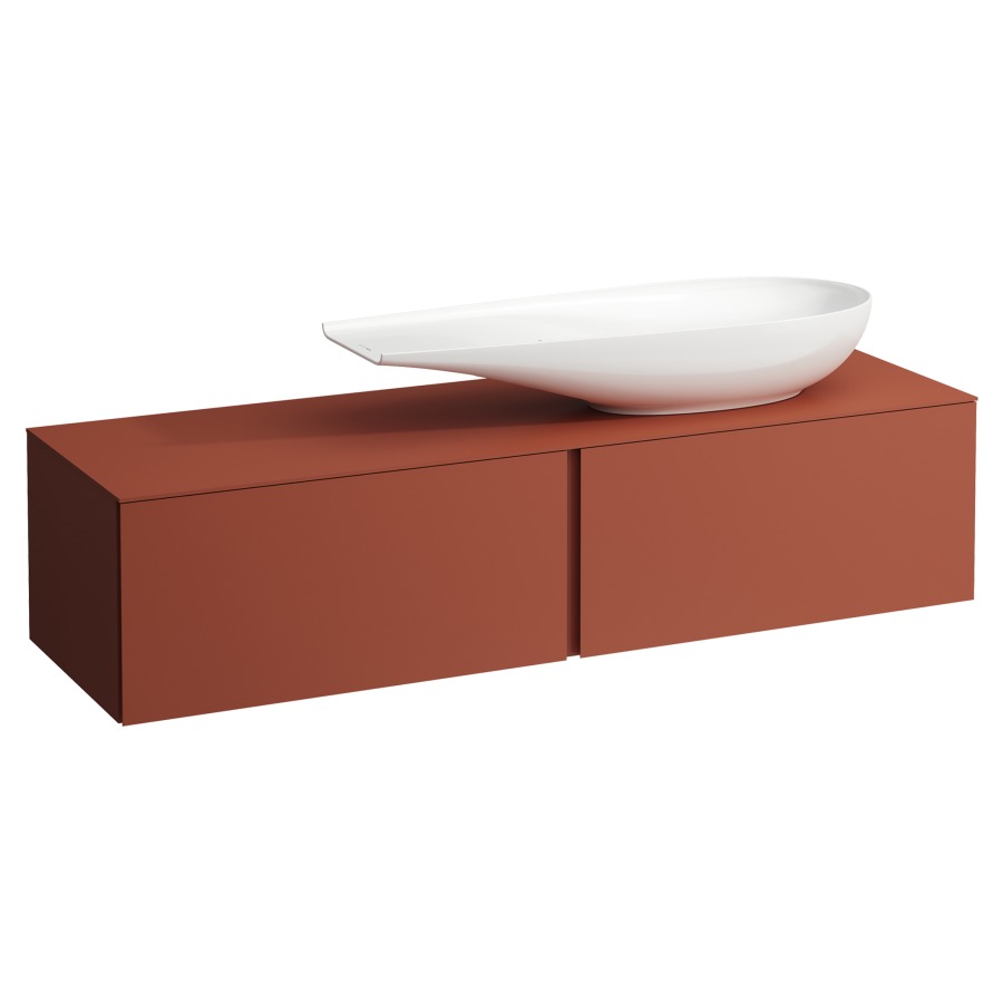 Élément inférieur
ILBAGNOALESSI
160,0 x 37,0 x 50,0 cm
élément à 2 tiroirs
avec plaque de recouvrement
HPL de 6 mm en couleur corpus
pour lavabo à poser
234 073, découpe à droite