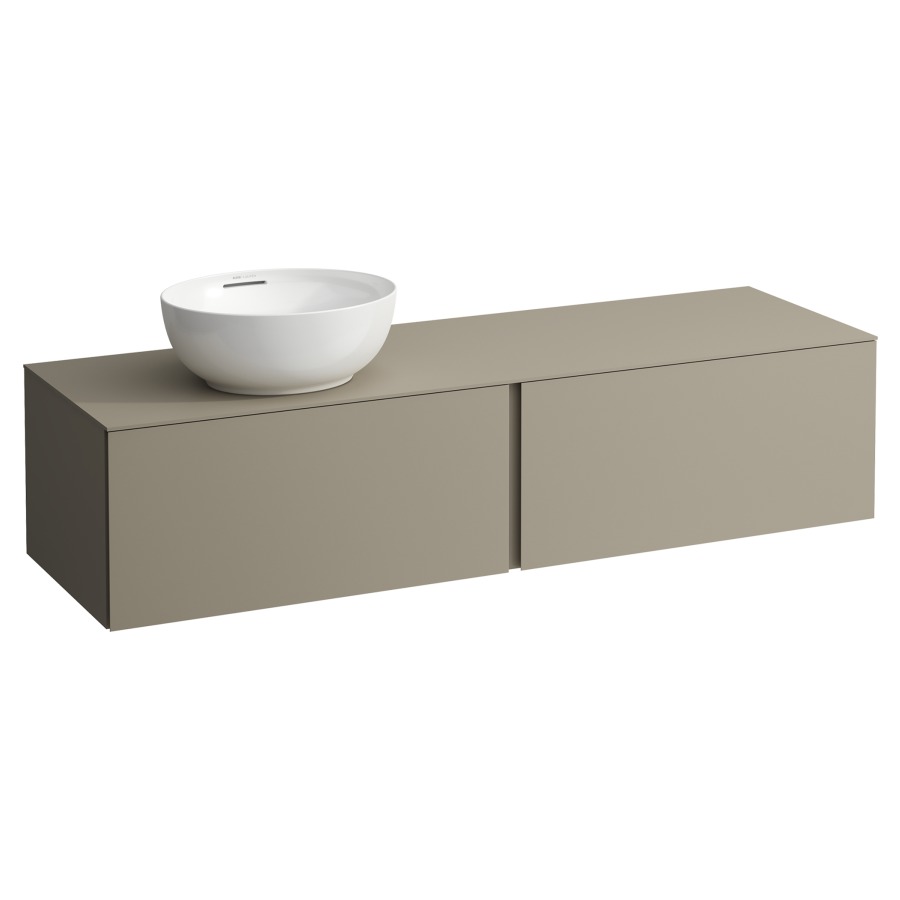 Élément inférieur
ILBAGNOALESSI
160,0 x 37,0 x 50,0 cm
élément à 2 tiroirs
avec plaque de recouvrement
HPL de 6 mm en couleur corpus
pour lavabo à poser
234 074-077, découpe à gauche