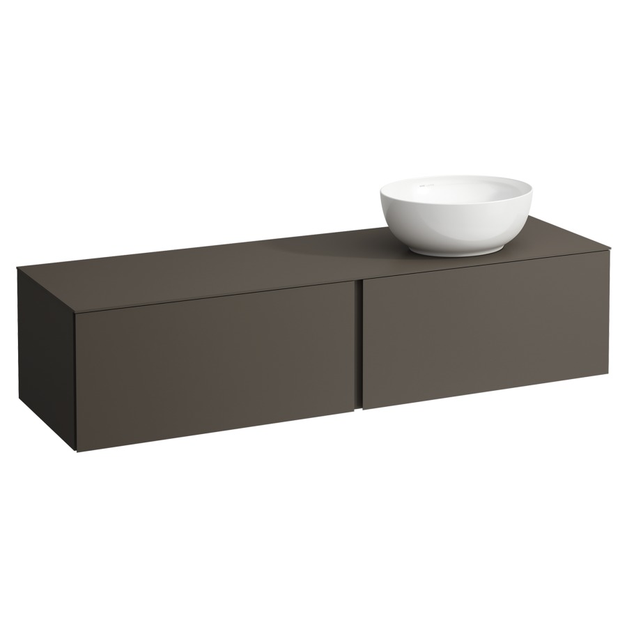 Élément inférieur
ILBAGNOALESSI
160,0 x 37,0 x 50,0 cm
élément à 2 tiroirs
avec plaque de recouvrement
HPL de 6 mm en couleur corpus
pour lavabo à poser
234 074-077, découpe à droite