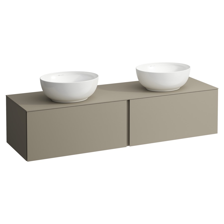 Élément inférieur
ILBAGNOALESSI
160,0 x 37,0 x 50,0 cm
élément à 2 tiroirs
avec plaque de recouvrement
HPL de 6 mm en couleur corpus
pour lavabo à poser
234 074-077, 2 découpes