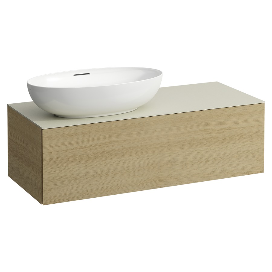 Élément inférieur
ILBAGNOALESSI
120,0 x 37,0 x 50,0 cm
élément à 1 tiroir
avec plaque de recouvrement
de 6 mm céramique Calce Avorio
pour lavabo à poser
234 076/077, découpe à gauche