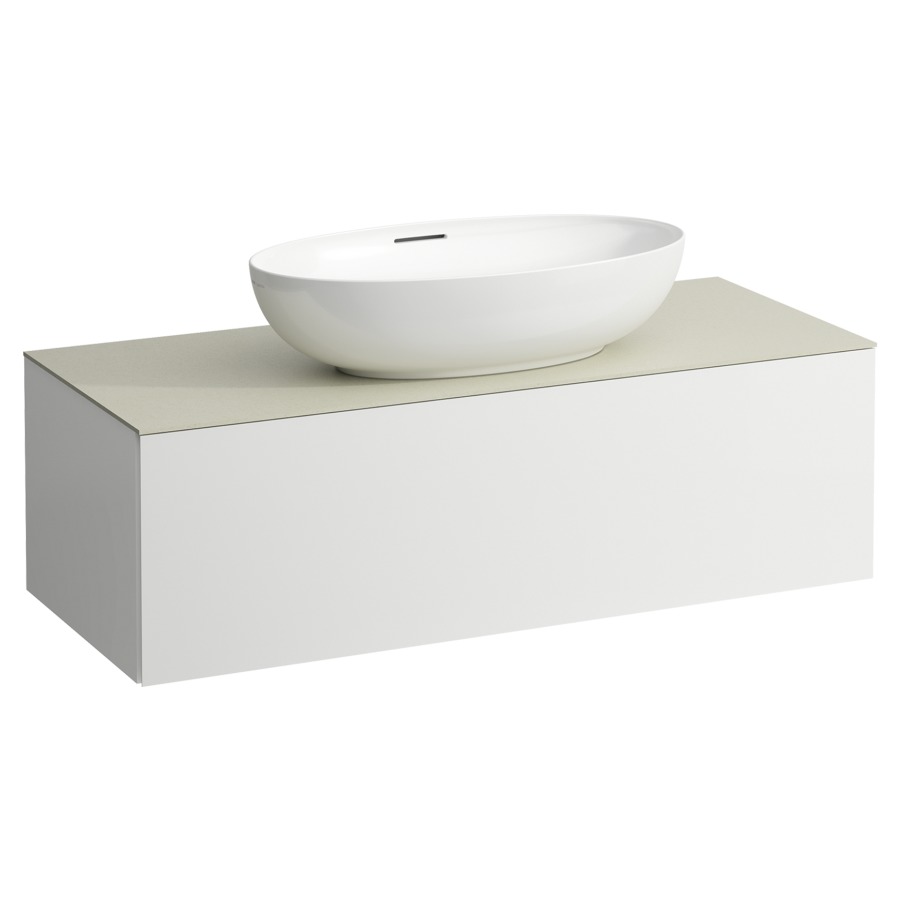 Élément inférieur
ILBAGNOALESSI
120,0 x 37,0 x 50,0 cm
élément à 1 tiroir
avec plaque de recouvrement
de 6 mm céramique Calce Avorio
pour lavabo à poser
234 074-077, découpe au centre