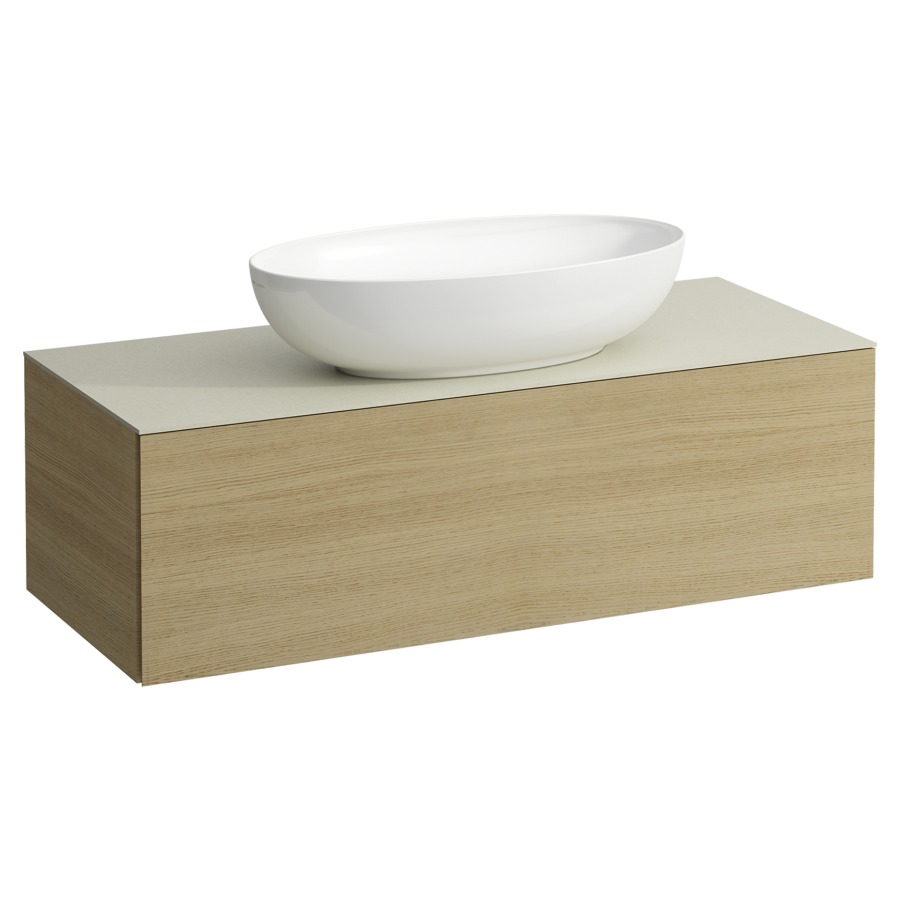 Élément inférieur
ILBAGNOALESSI
120,0 x 37,0 x 50,0 cm
élément à 1 tiroir
avec plaque de recouvrement
de 6 mm céramique Calce Avorio
pour lavabo à poser
234 074-077, découpe au centre