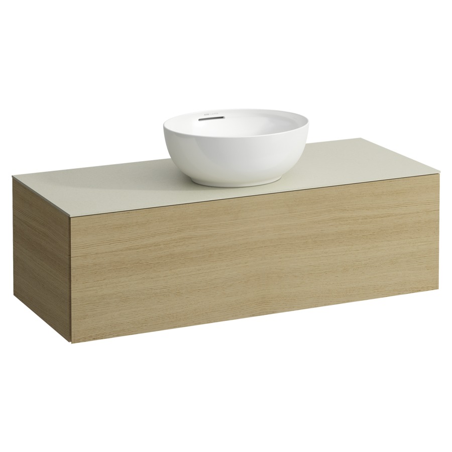 Élément inférieur
ILBAGNOALESSI
120,0 x 37,0 x 50,0 cm
élément à 1 tiroir
avec plaque de recouvrement
de 6 mm céramique Calce Avorio
pour lavabo à poser
234 074-077, découpe au centre