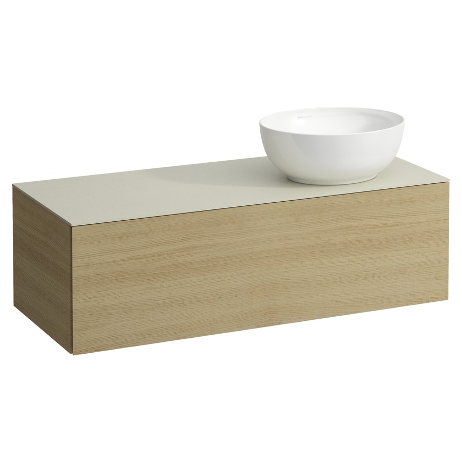 Élément inférieur
ILBAGNOALESSI
120,0 x 37,0 x 50,0 cm
élément à 1 tiroir
avec plaque de recouvrement
de 6 mm céramique Calce Avorio
pour lavabo à poser
234 074-077, découpe à droite
