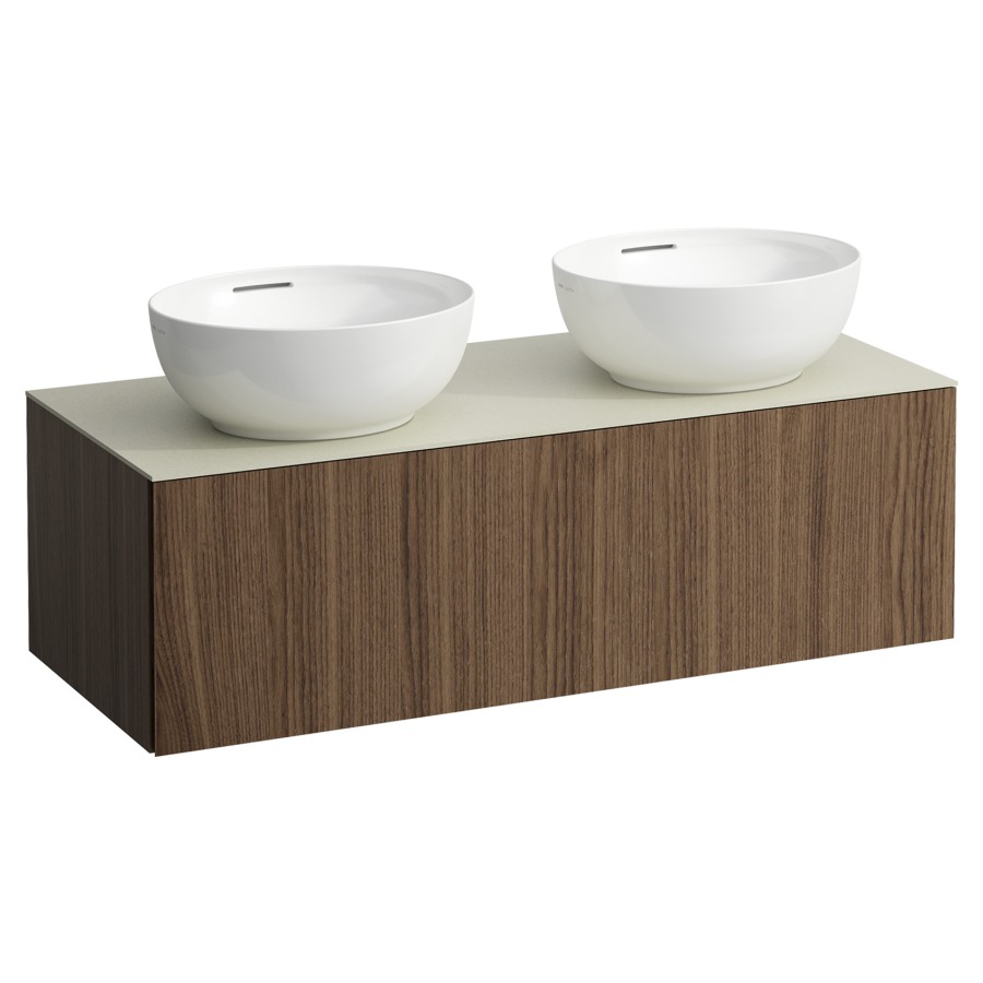 Élément inférieur
ILBAGNOALESSI
120,0 x 37,0 x 50,0 cm
élément à 1 tiroir
avec plaque de recouvrement
de 6 mm céramique Calce Avorio
pour lavabo à poser
234 074/075, 2 découpes