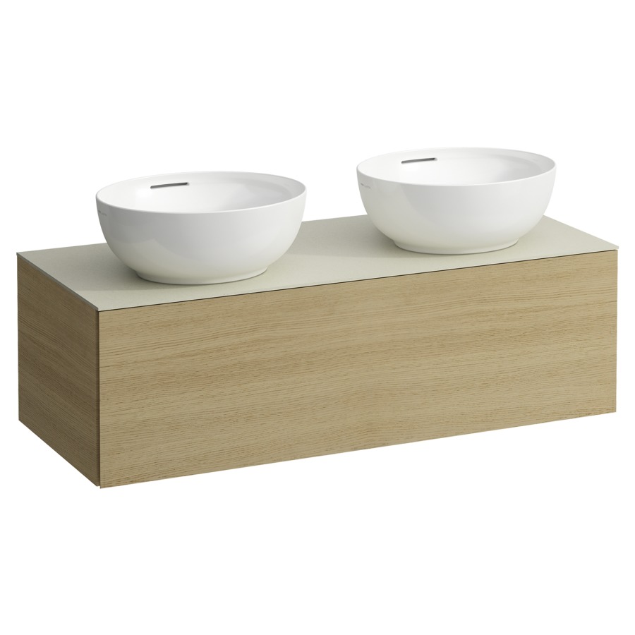 Élément inférieur
ILBAGNOALESSI
120,0 x 37,0 x 50,0 cm
élément à 1 tiroir
avec plaque de recouvrement
de 6 mm céramique Calce Avorio
pour lavabo à poser
234 074/075, 2 découpes