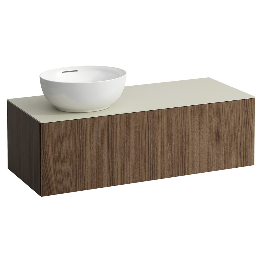 Élément inférieur
ILBAGNOALESSI
120,0 x 37,0 x 50,0 cm
élément à 1 tiroir
avec plaque de recouvrement
de 6 mm céramique Calce Avorio
pour lavabo à poser
234 074/075, découpe à gauche