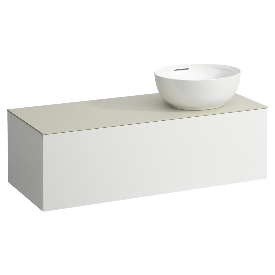 Élément inférieur
ILBAGNOALESSI
120,0 x 37,0 x 50,0 cm
élément à 1 tiroir
avec plaque de recouvrement
de 6 mm céramique Calce Avorio
pour lavabo à poser
234 074/075, découpe à droite