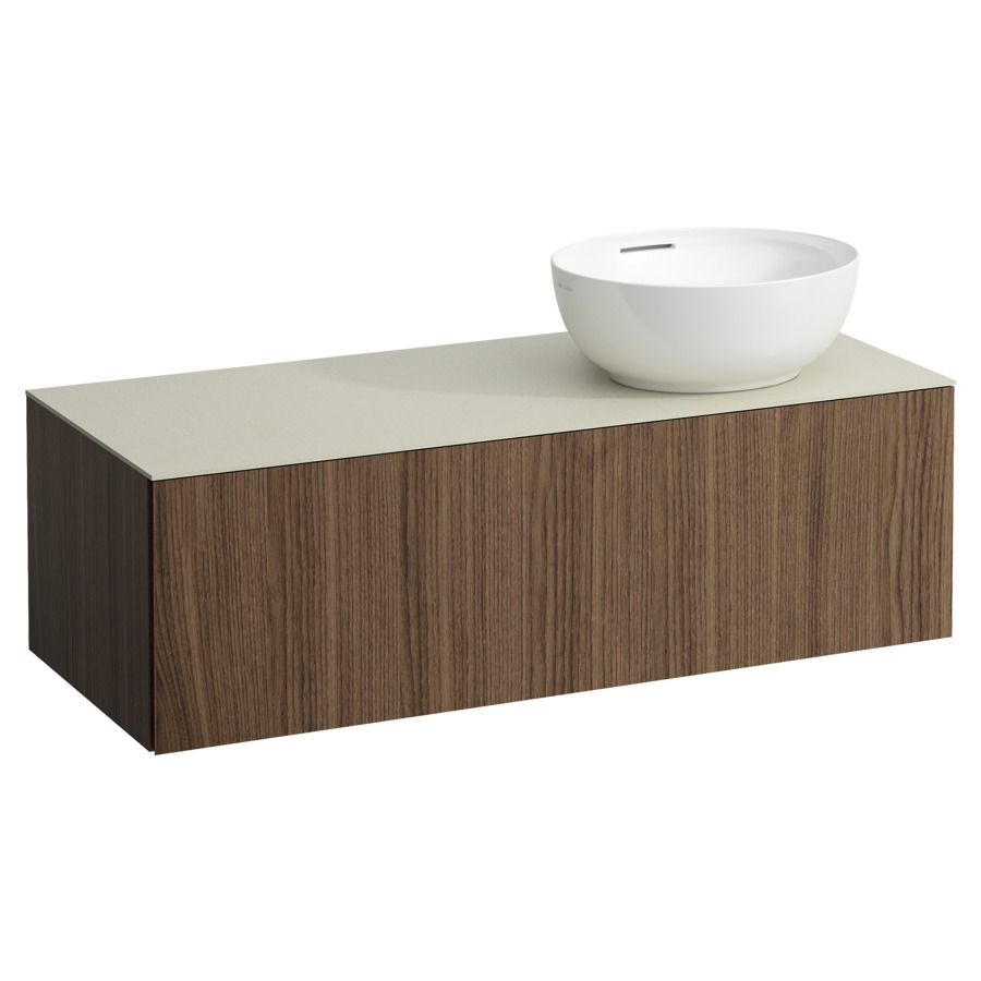 Élément inférieur
ILBAGNOALESSI
120,0 x 37,0 x 50,0 cm
élément à 1 tiroir
avec plaque de recouvrement
de 6 mm céramique Calce Avorio
pour lavabo à poser
234 074/075, découpe à droite