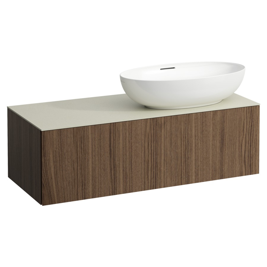 Élément inférieur
ILBAGNOALESSI
120,0 x 37,0 x 50,0 cm
élément à 1 tiroir
avec plaque de recouvrement
de 6 mm céramique Calce Avorio
pour lavabo à poser
234 076/077, découpe à droite