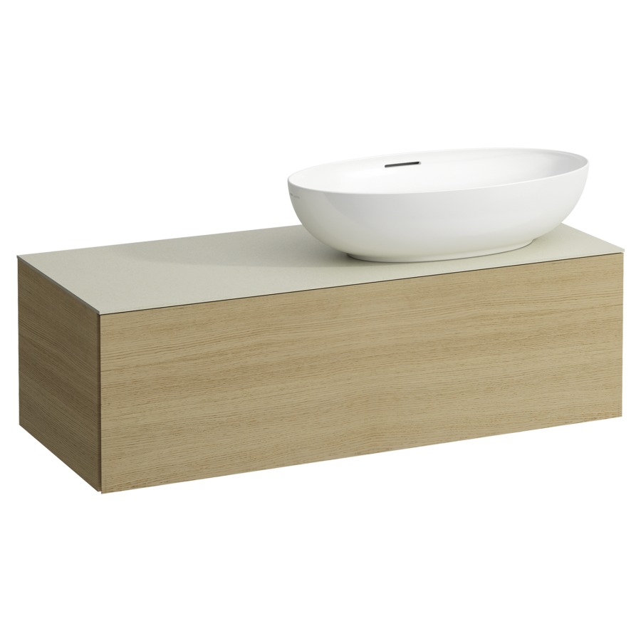 Élément inférieur
ILBAGNOALESSI
120,0 x 37,0 x 50,0 cm
élément à 1 tiroir
avec plaque de recouvrement
de 6 mm céramique Calce Avorio
pour lavabo à poser
234 076/077, découpe à droite