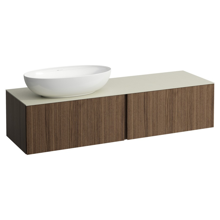 Élément inférieur
ILBAGNOALESSI
160,0 x 37,0 x 50,0 cm
élément à 2 tiroirs
avec plaque de recouvrement
de 6 mm céramique Calce Avorio
pour lavabo à poser
234 074-077, découpe à gauche