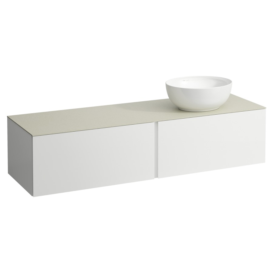 Élément inférieur
ILBAGNOALESSI
160,0 x 37,0 x 50,0 cm
élément à 2 tiroirs
avec plaque de recouvrement
de 6 mm céramique Calce Avorio
pour lavabo à poser
234 074-077, découpe à droite