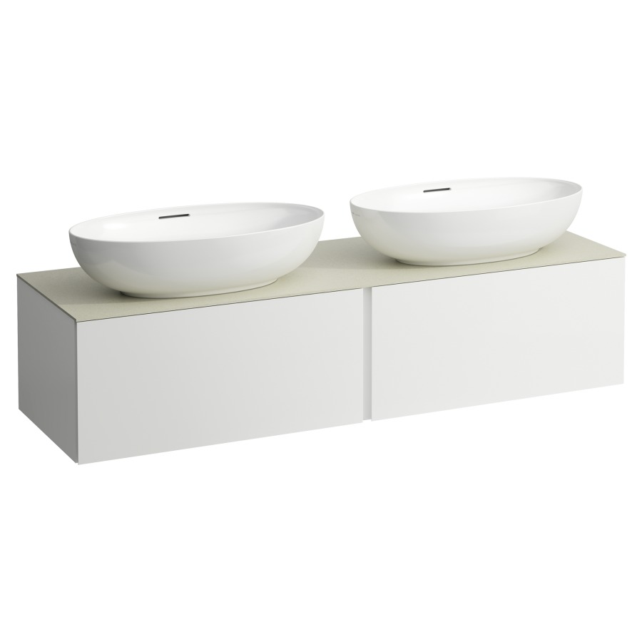 Élément inférieur
ILBAGNOALESSI
160,0 x 37,0 x 50,0 cm
élément à 2 tiroirs
avec plaque de recouvrement
de 6 mm céramique Calce Avorio
pour lavabo à poser
234 074-077, 2 découpes