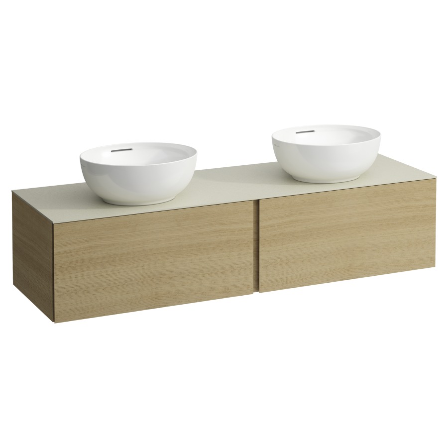 Élément inférieur
ILBAGNOALESSI
160,0 x 37,0 x 50,0 cm
élément à 2 tiroirs
avec plaque de recouvrement
de 6 mm céramique Calce Avorio
pour lavabo à poser
234 074-077, 2 découpes