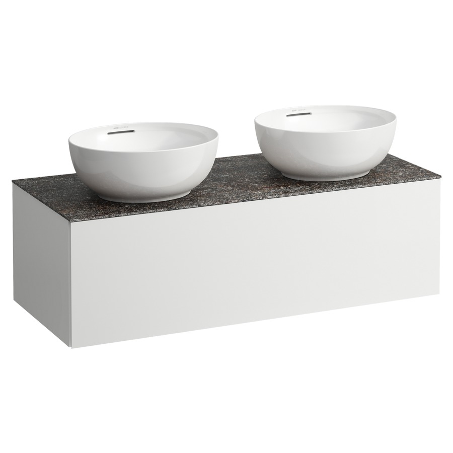 Élément inférieur
ILBAGNOALESSI
120,0 x 37,0 x 50,0 cm
élément à 1 tiroir
avec plaque de recouvrement
de 6 mm céramique Marrone
Naturale, pour lavabo à poser
234 074/075, 2 découpes