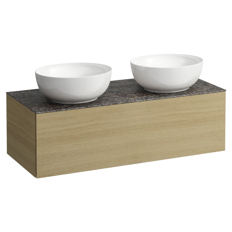 Élément inférieur
ILBAGNOALESSI
120,0 x 37,0 x 50,0 cm
élément à 1 tiroir
avec plaque de recouvrement
de 6 mm céramique Marrone
Naturale, pour lavabo à poser
234 074/075, 2 découpes