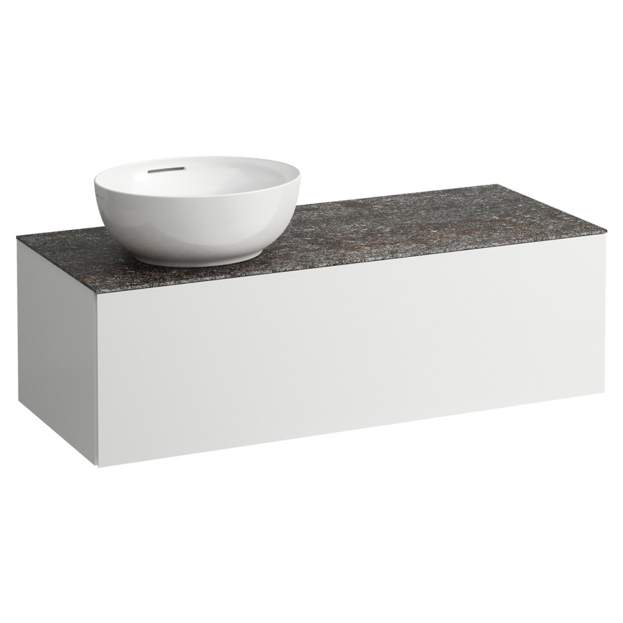 Élément inférieur
ILBAGNOALESSI
120,0 x 37,0 x 50,0 cm
élément à 1 tiroir
avec plaque de recouvrement
de 6 mm céramique Marrone
Naturale, pour lavabo à poser
234 074/075, découpe à gauche