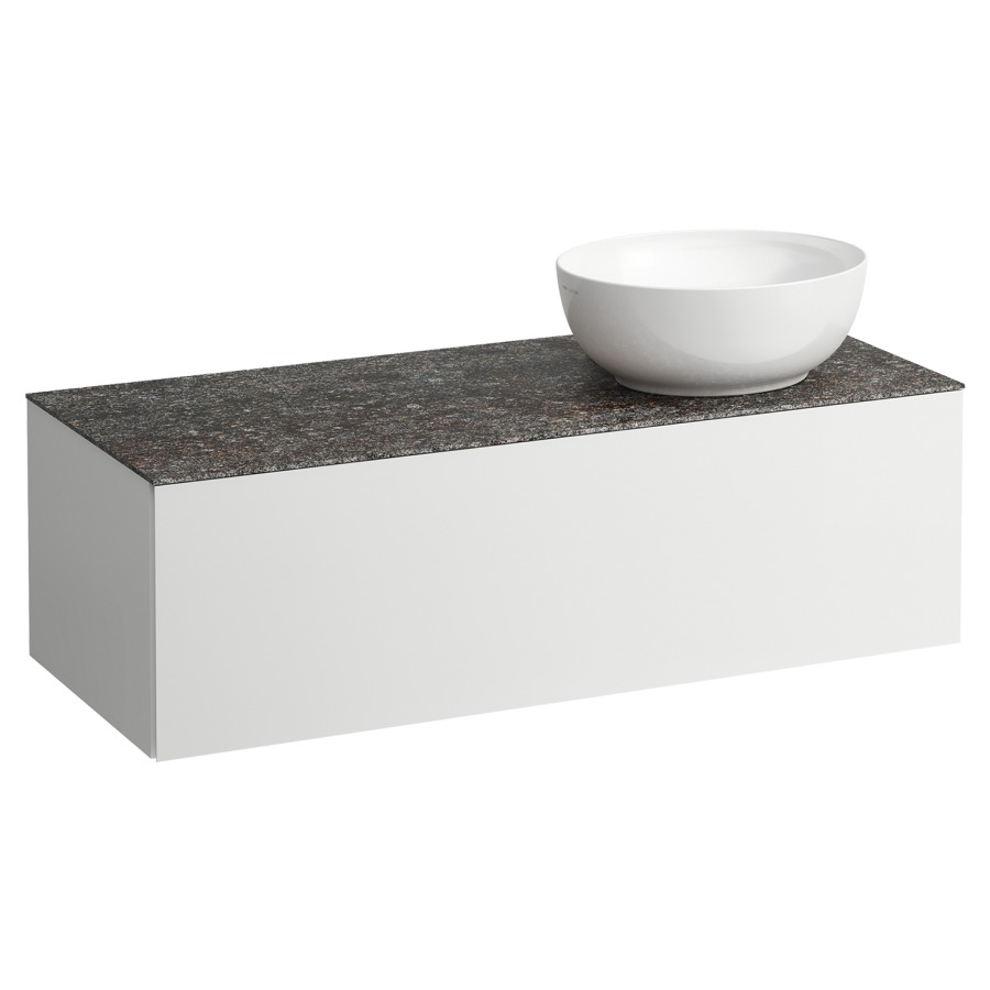 Élément inférieur
ILBAGNOALESSI
120,0 x 37,0 x 50,0 cm
élément à 1 tiroir
avec plaque de recouvrement
de 6 mm céramique Marrone
Naturale, pour lavabo à poser
234 074/075, découpe à droite