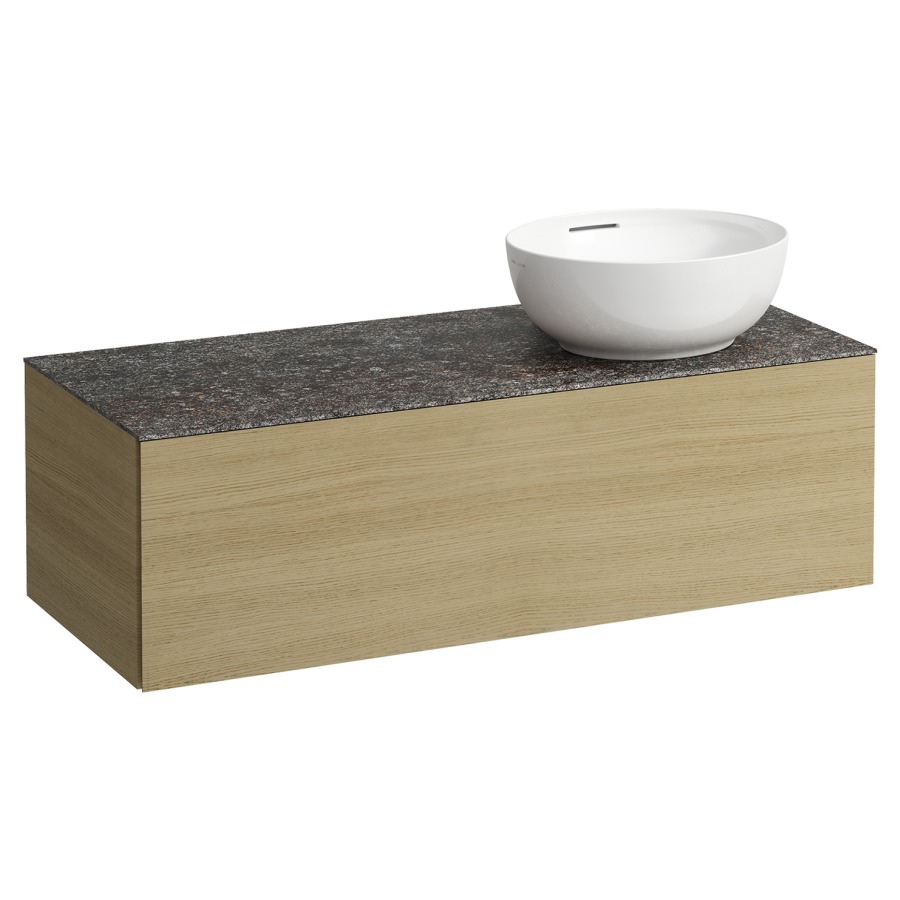 Élément inférieur
ILBAGNOALESSI
120,0 x 37,0 x 50,0 cm
élément à 1 tiroir
avec plaque de recouvrement
de 6 mm céramique Marrone
Naturale, pour lavabo à poser
234 074/075, découpe à droite