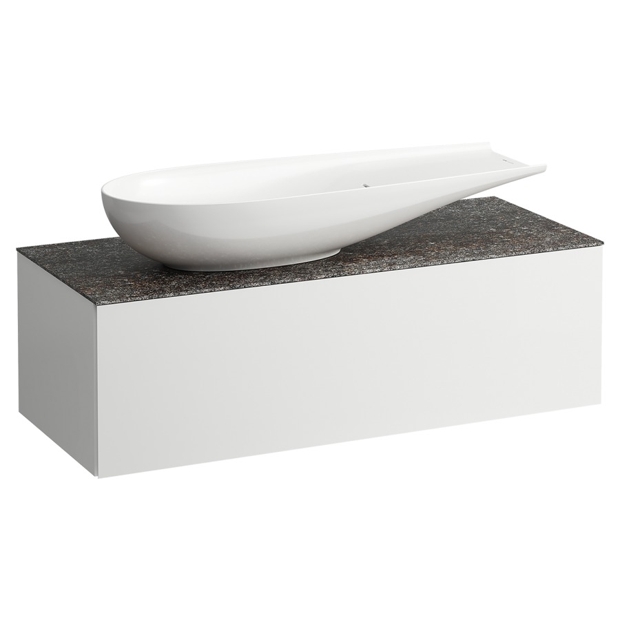 Élément inférieur
ILBAGNOALESSI
120,0 x 37,0 x 50,0 cm
élément à 1 tiroir
avec plaque de recouvrement
de 6 mm céramique Marrone
Naturale, pour lavabo à poser
234 073, découpe à gauche