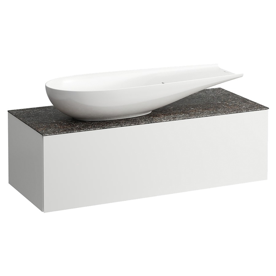 Élément inférieur
ILBAGNOALESSI
120,0 x 37,0 x 50,0 cm
élément à 1 tiroir
avec plaque de recouvrement
de 6 mm céramique Marrone
Naturale, pour lavabo à poser
234 073, découpe à gauche