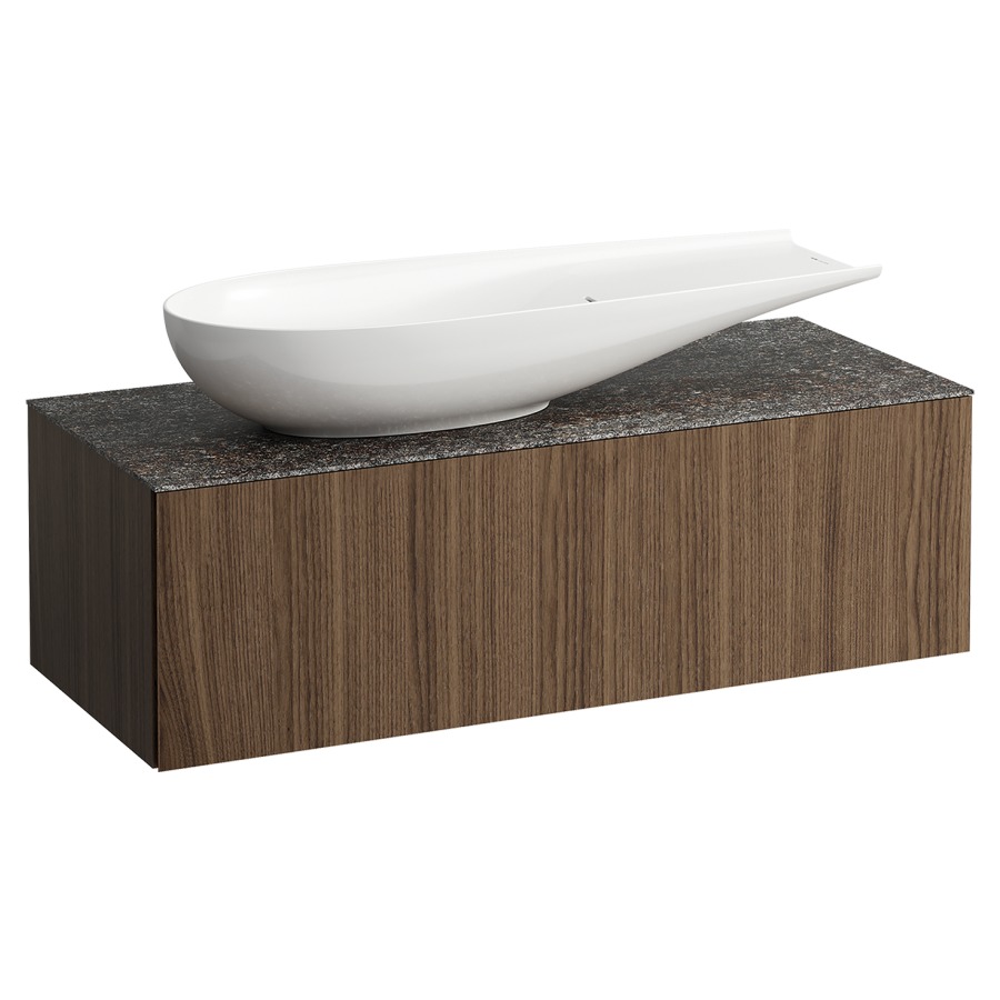 Élément inférieur
ILBAGNOALESSI
120,0 x 37,0 x 50,0 cm
élément à 1 tiroir
avec plaque de recouvrement
de 6 mm céramique Marrone
Naturale, pour lavabo à poser
234 073, découpe à gauche