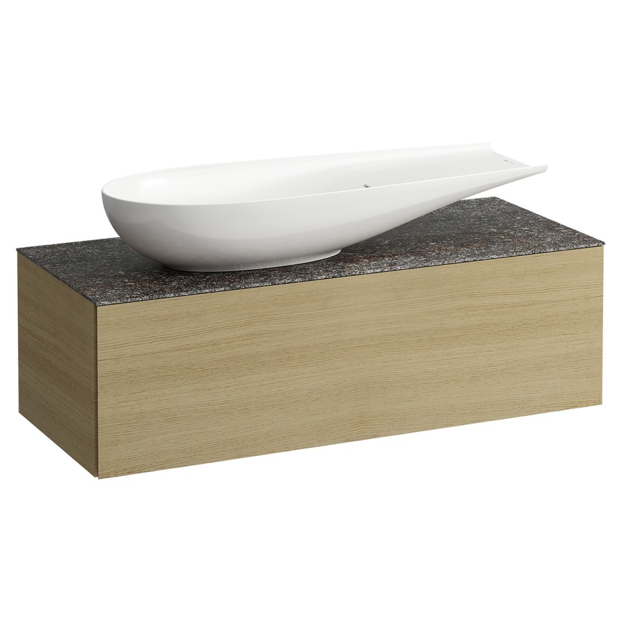 Élément inférieur
ILBAGNOALESSI
120,0 x 37,0 x 50,0 cm
élément à 1 tiroir
avec plaque de recouvrement
de 6 mm céramique Marrone
Naturale, pour lavabo à poser
234 073, découpe à gauche