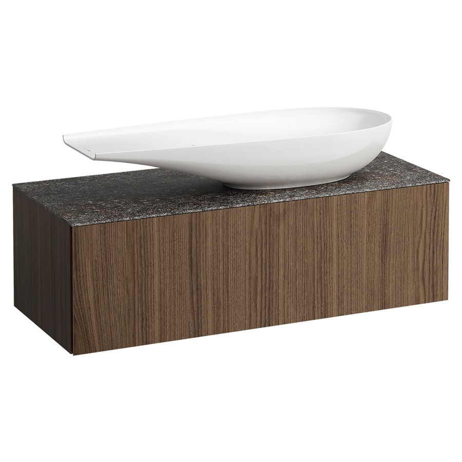 Élément inférieur
ILBAGNOALESSI
120,0 x 37,0 x 50,0 cm
élément à 1 tiroir
avec plaque de recouvrement
de 6 mm céramique Marrone
Naturale, pour lavabo à poser
234 073, découpe à droite