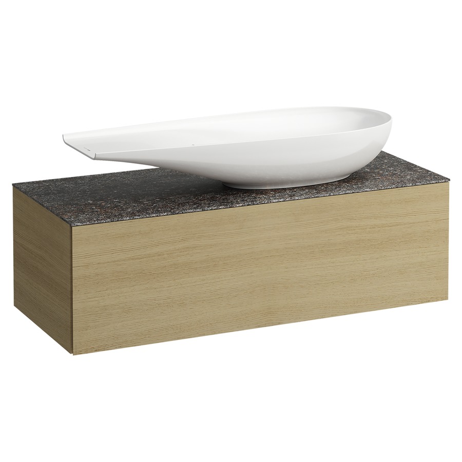 Élément inférieur
ILBAGNOALESSI
120,0 x 37,0 x 50,0 cm
élément à 1 tiroir
avec plaque de recouvrement
de 6 mm céramique Marrone
Naturale, pour lavabo à poser
234 073, découpe à droite