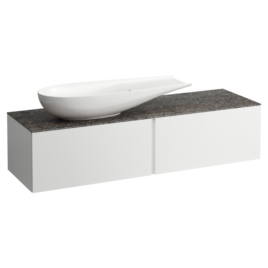 Élément inférieur
ILBAGNOALESSI
160,0 x 37,0 x 50,0 cm
élément à 2 tiroirs
avec plaque de recouvrement
de 6 mm céramique Marrone
Naturale, pour lavabo à poser
234 073, découpe à gauche