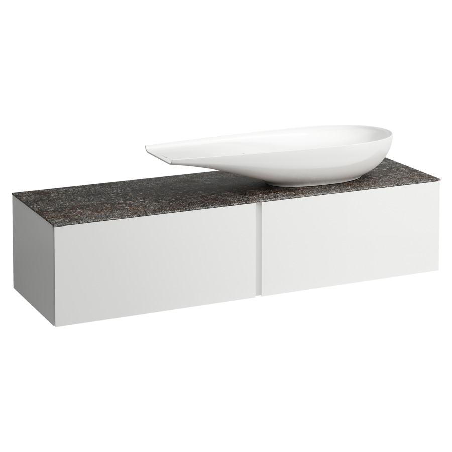 Élément inférieur
ILBAGNOALESSI
160,0 x 37,0 x 50,0 cm
élément à 2 tiroirs
avec plaque de recouvrement
de 6 mm céramique Marrone
Naturale, pour lavabo à poser
234 073, découpe à droite
